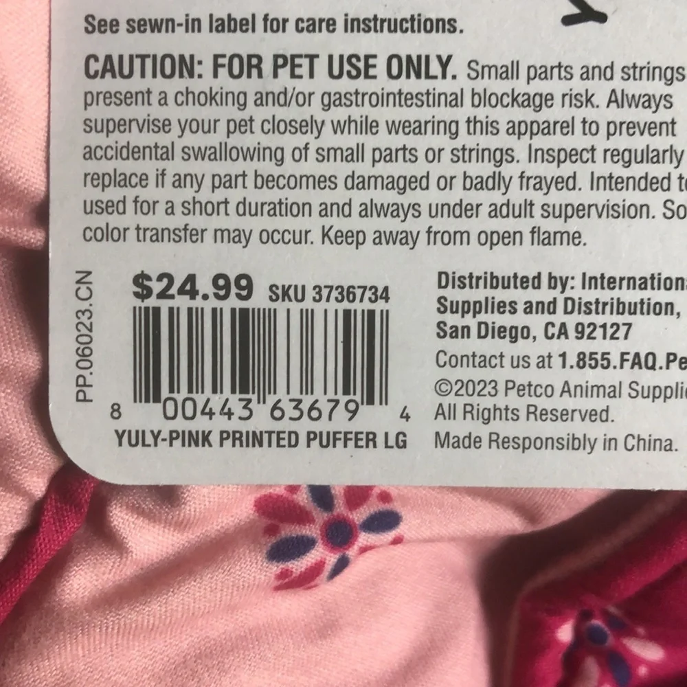 NWT Youly pink dog jacket L